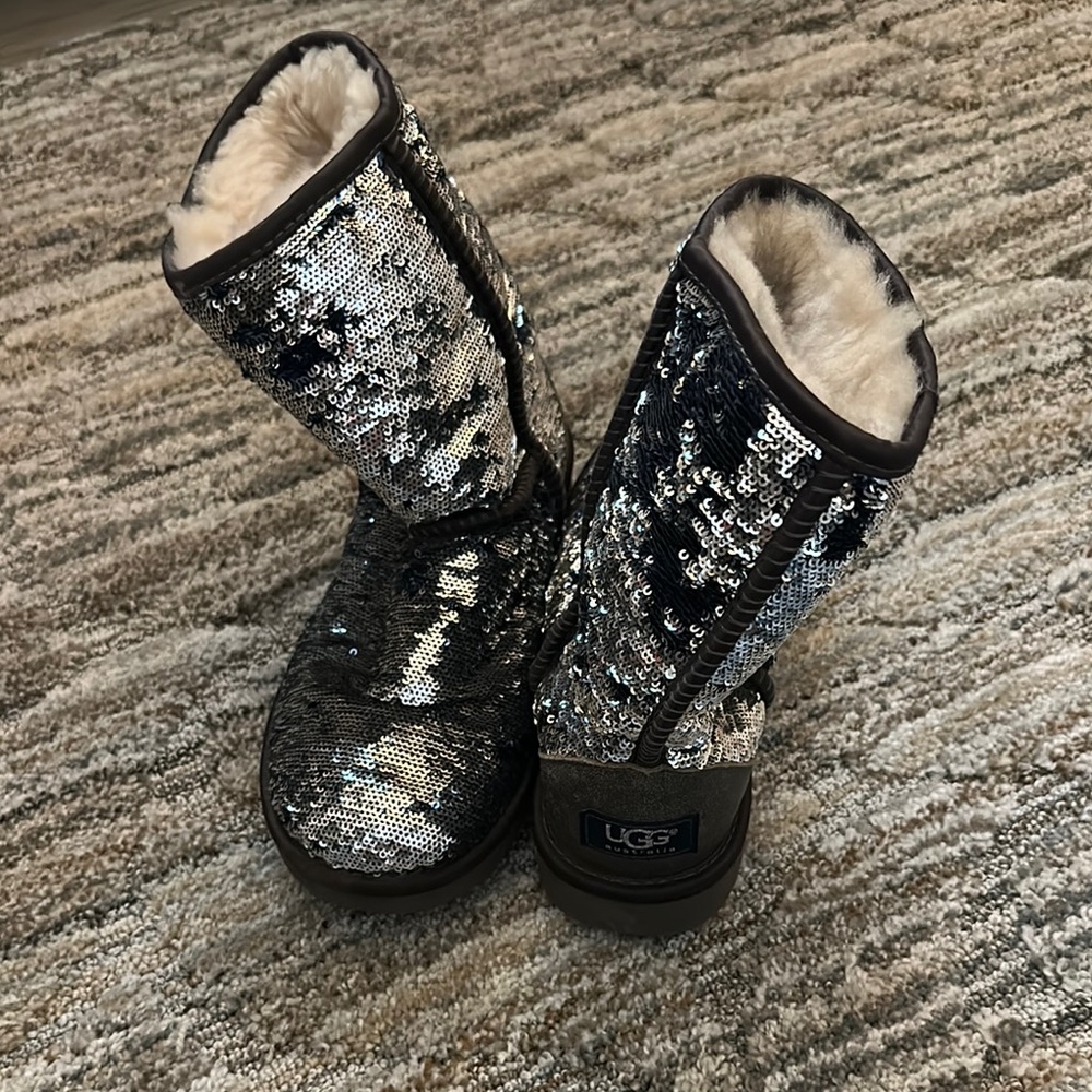 UGG Silver and Navy Winter Boots with Sequins
